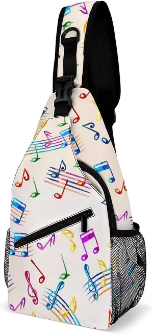 Musical-with-staves Pattern Sling Bag Crossbody Backpack for Men Women Chest Bag For Travel Hiking Cycling Camping