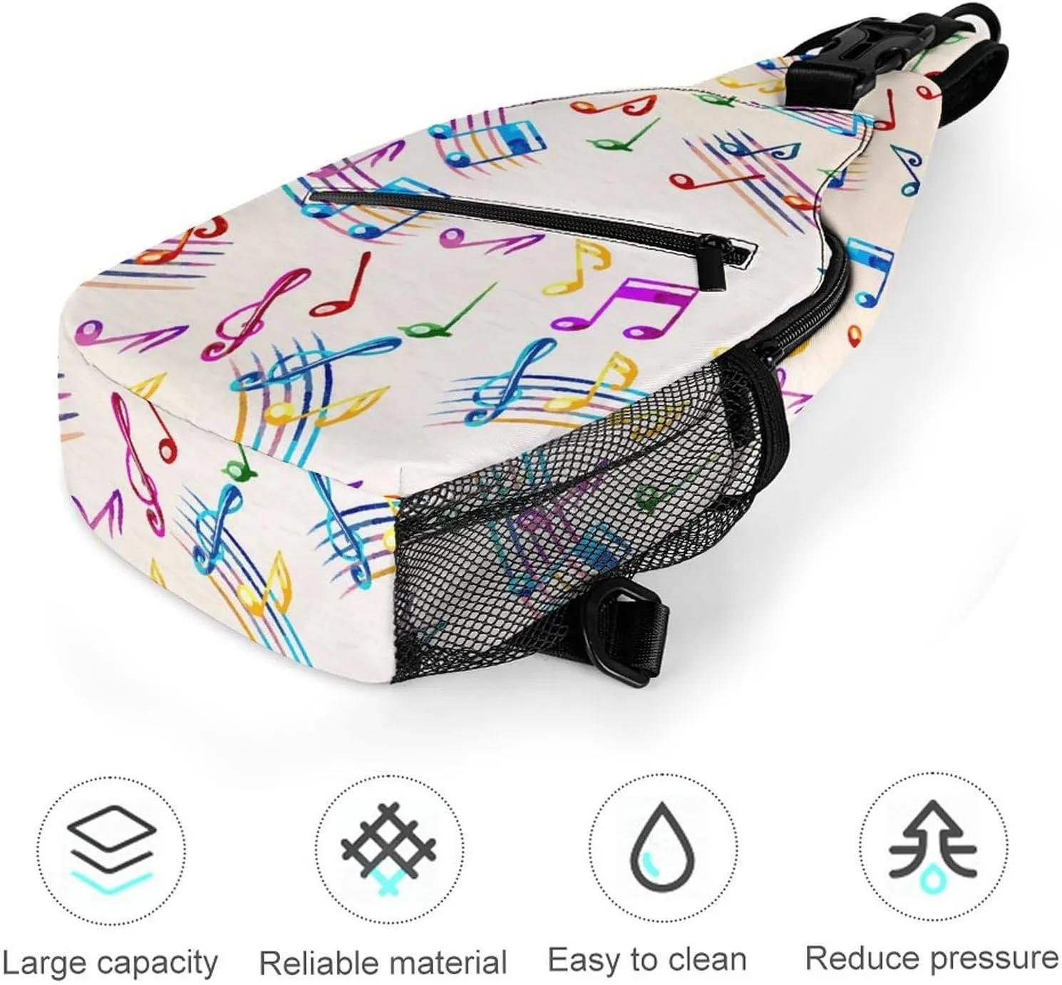 Musical-with-staves Pattern Sling Bag Crossbody Backpack for Men Women Chest Bag For Travel Hiking Cycling Camping