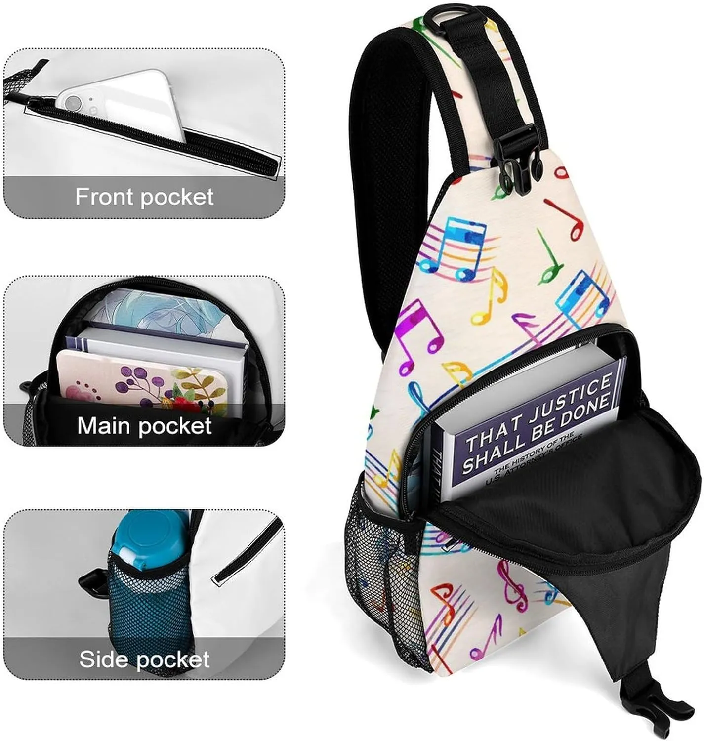 Musical-with-staves Pattern Sling Bag Crossbody Backpack for Men Women Chest Bag For Travel Hiking Cycling Camping