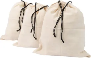 Muslin Cotton Storage Bags with Drawstring - Toy Storage Bags - Shoe Storage Bags for Travel - Cloth Storage Bags for Handbags, Purses, & Sneakers - Dust-proof and Lint-free (3 Small: 15"x12")