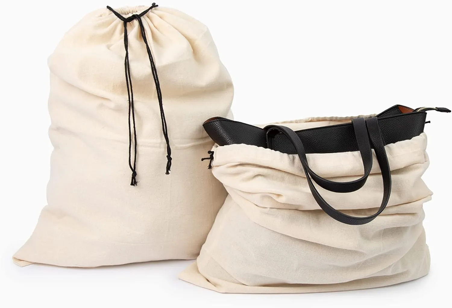 Muslin Cotton Storage Bags with Drawstring - Toy Storage Bags - Shoe Storage Bags for Travel - Cloth Storage Bags for Handbags, Purses, & Sneakers - Dust-proof and Lint-free (3 Small: 15"x12")