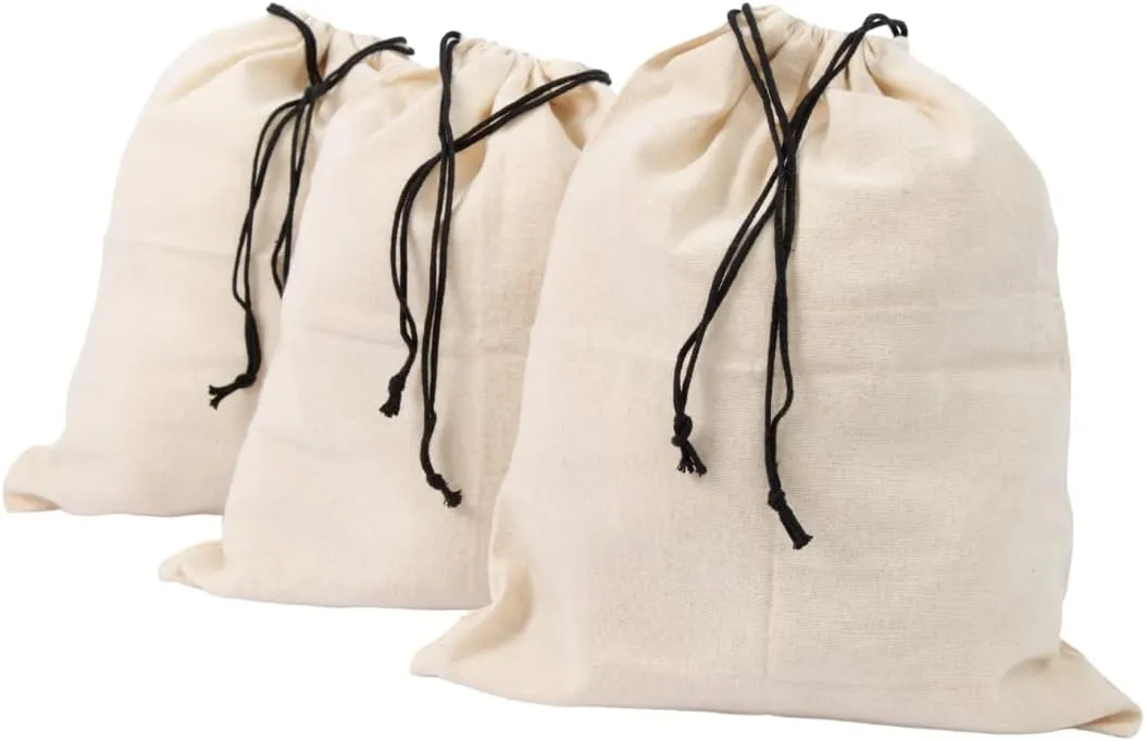 Muslin Cotton Storage Bags with Drawstring - Toy Storage Bags - Shoe Storage Bags for Travel - Cloth Storage Bags for Handbags, Purses, & Sneakers - Dust-proof and Lint-free (3 Small: 15"x12")