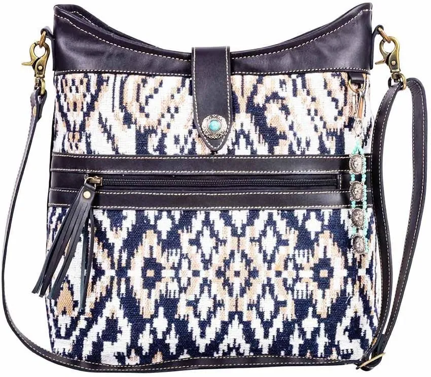 Myra Bag Shoulder Bag for Women - Western Upcycled Canvas & Leather Crossbody Bag Ebony