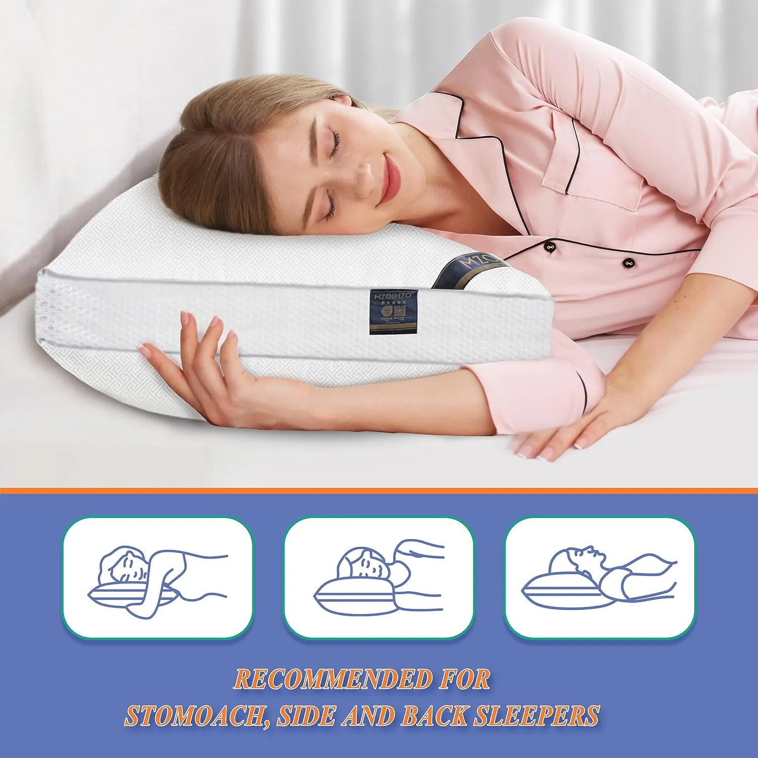 MZOIMZO Luxury Comfy Hotel Collection Bed Pillows for Sleeping- Firm Standard Size Set of 2, Gusseted Cooling Side Mesh Design with Premium Down Alternative Filling for Back, Stomach or Side Sleepers
