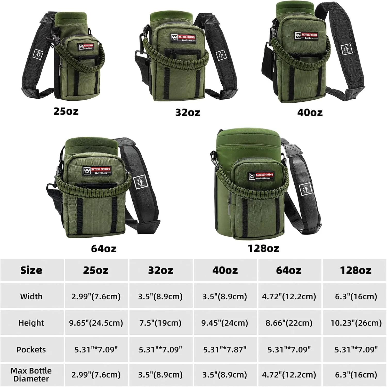 NATURE PIONEOR Insulated Water Bottle Holder with Shoulder Strap for Half/One Gallon 64oz/128OZ Sports Water Jugs Bottles, Carrier/Pouch Sleeve for Outdoor Camping, Hiking,Gym
