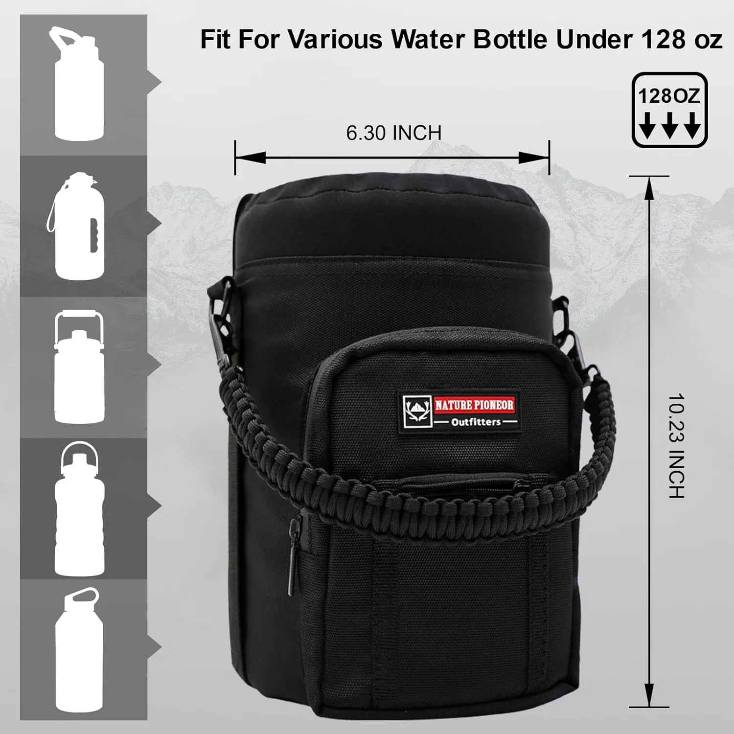 NATURE PIONEOR Insulated Water Bottle Holder with Shoulder Strap for Half/One Gallon 64oz/128OZ Sports Water Jugs Bottles, Carrier/Pouch Sleeve for Outdoor Camping, Hiking,Gym