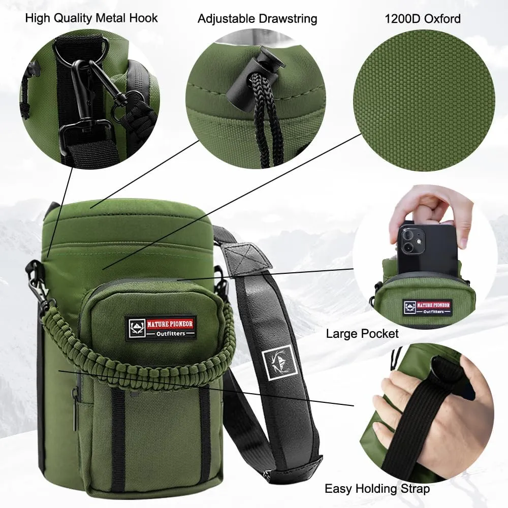 NATURE PIONEOR Insulated Water Bottle Holder with Shoulder Strap for Half/One Gallon 64oz/128OZ Sports Water Jugs Bottles, Carrier/Pouch Sleeve for Outdoor Camping, Hiking,Gym