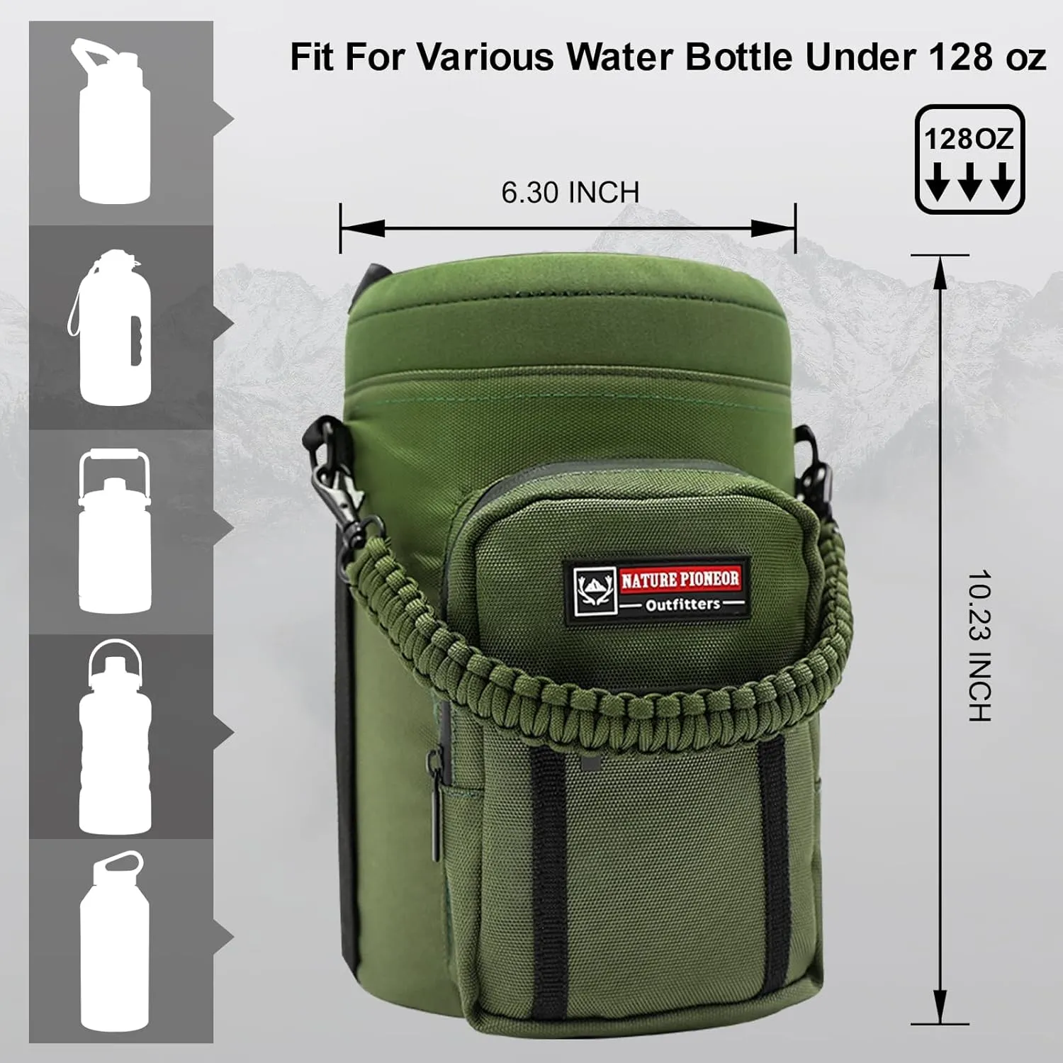 NATURE PIONEOR Insulated Water Bottle Holder with Shoulder Strap for Half/One Gallon 64oz/128OZ Sports Water Jugs Bottles, Carrier/Pouch Sleeve for Outdoor Camping, Hiking,Gym