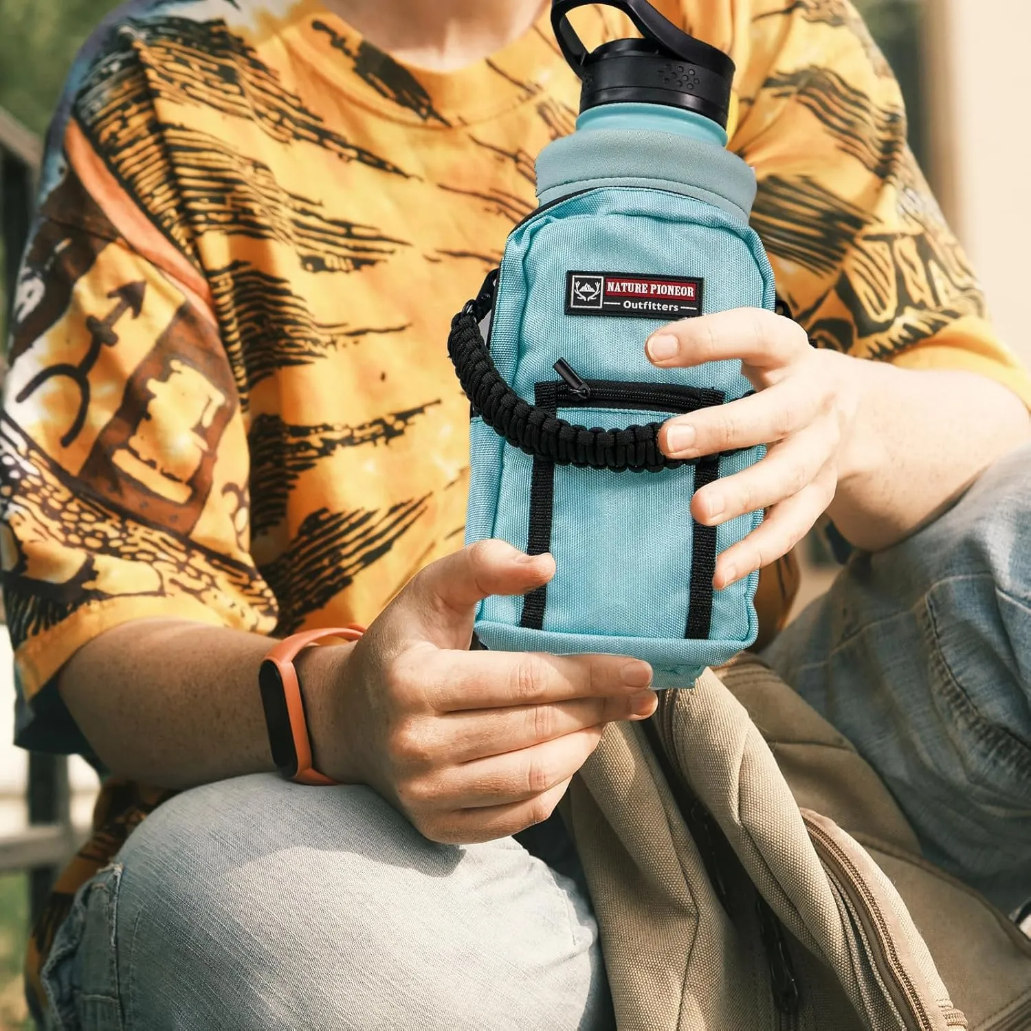 NATURE PIONEOR Water Bottle Holder with Strap 25 32 40 64 oz Insulated Water Bottle Carrier Sling Sleeve for Hiking,Outdoor Camping,Gym
