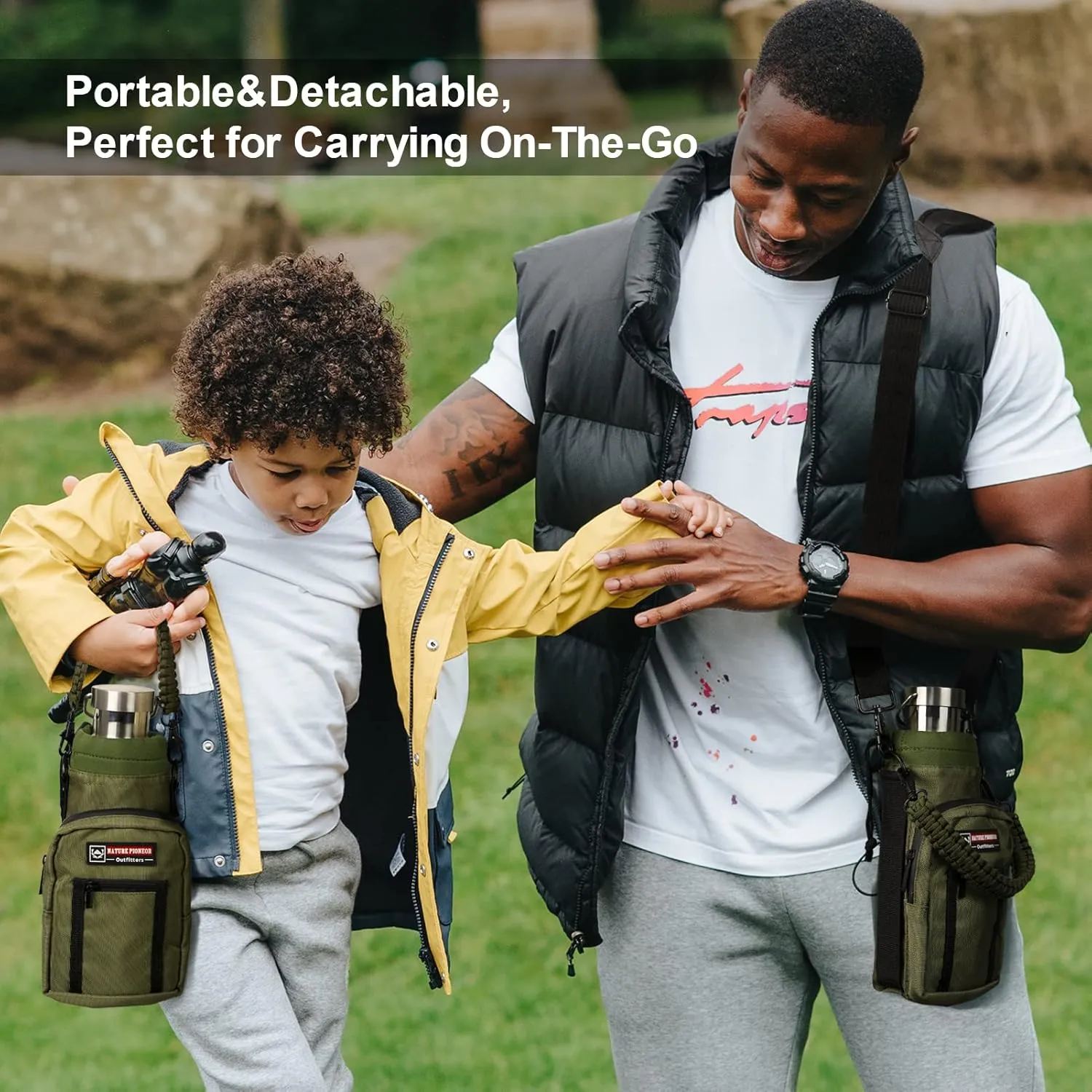 NATURE PIONEOR Water Bottle Holder with Strap 25 32 40 64 oz Insulated Water Bottle Carrier Sling Sleeve for Hiking,Outdoor Camping,Gym