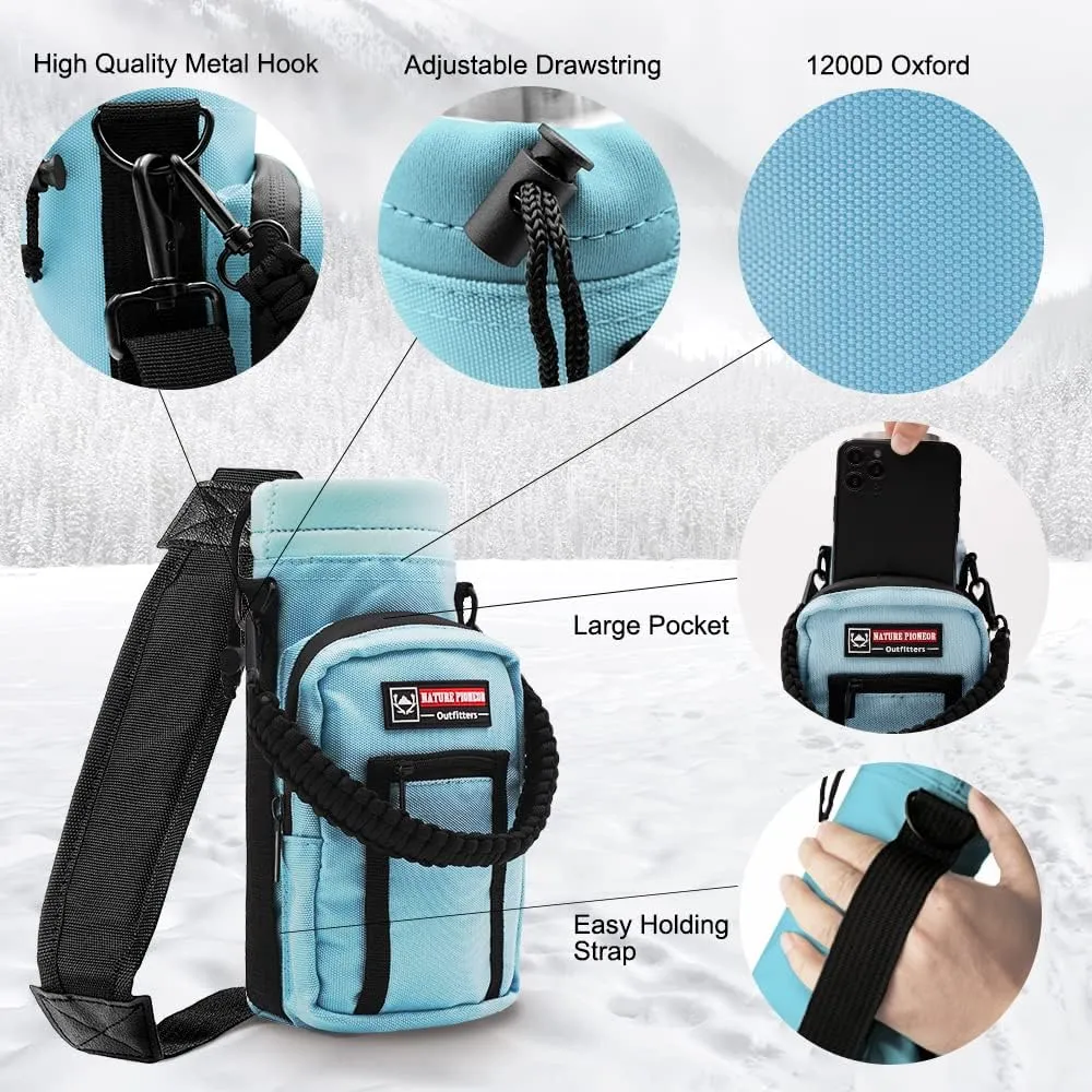 NATURE PIONEOR Water Bottle Holder with Strap 25 32 40 64 oz Insulated Water Bottle Carrier Sling Sleeve for Hiking,Outdoor Camping,Gym