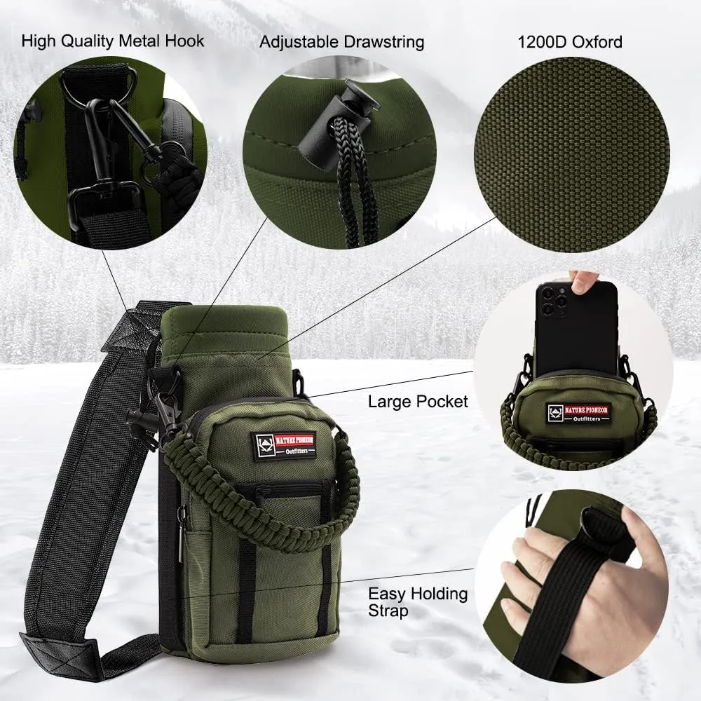 NATURE PIONEOR Water Bottle Holder with Strap 25 32 40 64 oz Insulated Water Bottle Carrier Sling Sleeve for Hiking,Outdoor Camping,Gym