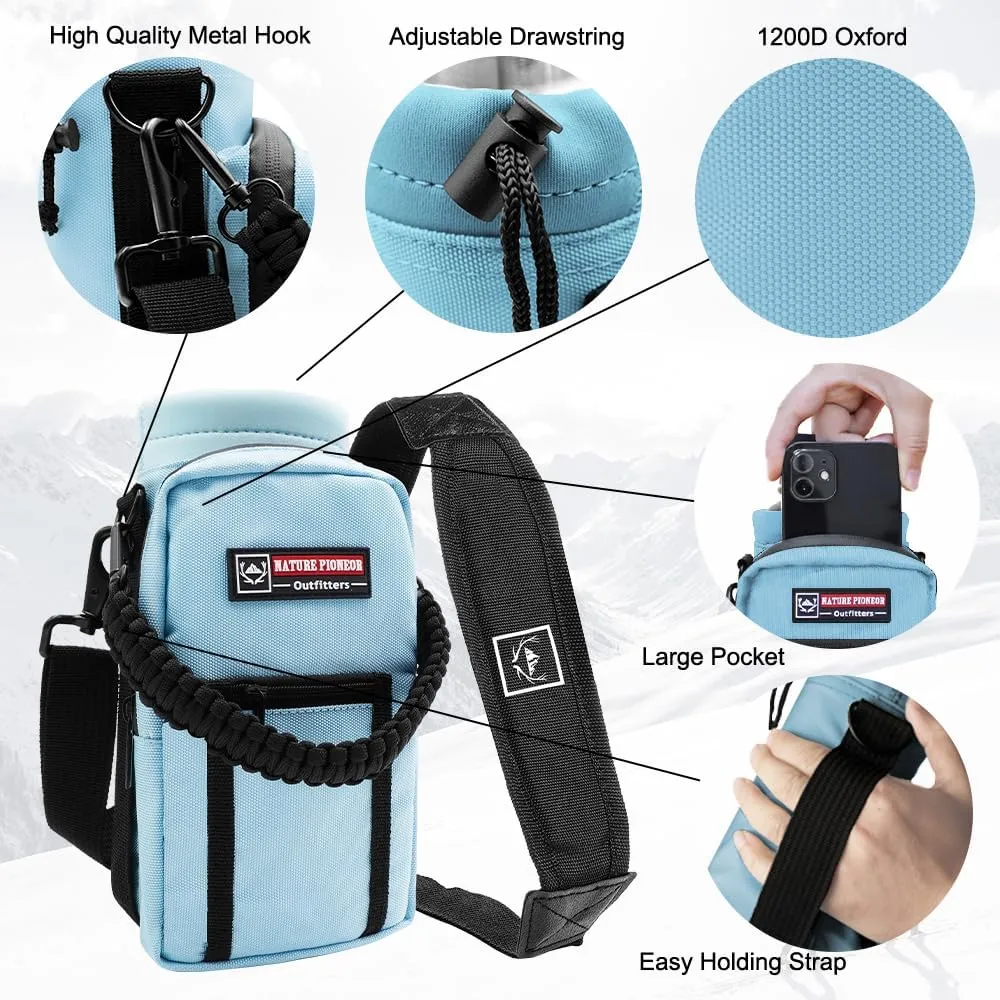 NATURE PIONEOR Water Bottle Holder with Strap 25 32 40 64 oz Insulated Water Bottle Carrier Sling Sleeve for Hiking,Outdoor Camping,Gym