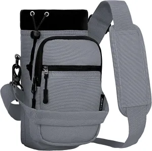 Nuovoware Water Bottle Carrier, 40oz Bottle Carrier Sports Insulated Water Bottle Holder with Adjustable Shoulder Strap, 2 Pockets Flask Sling Bag Drawstring Pouch for Climbing Hiking Walking