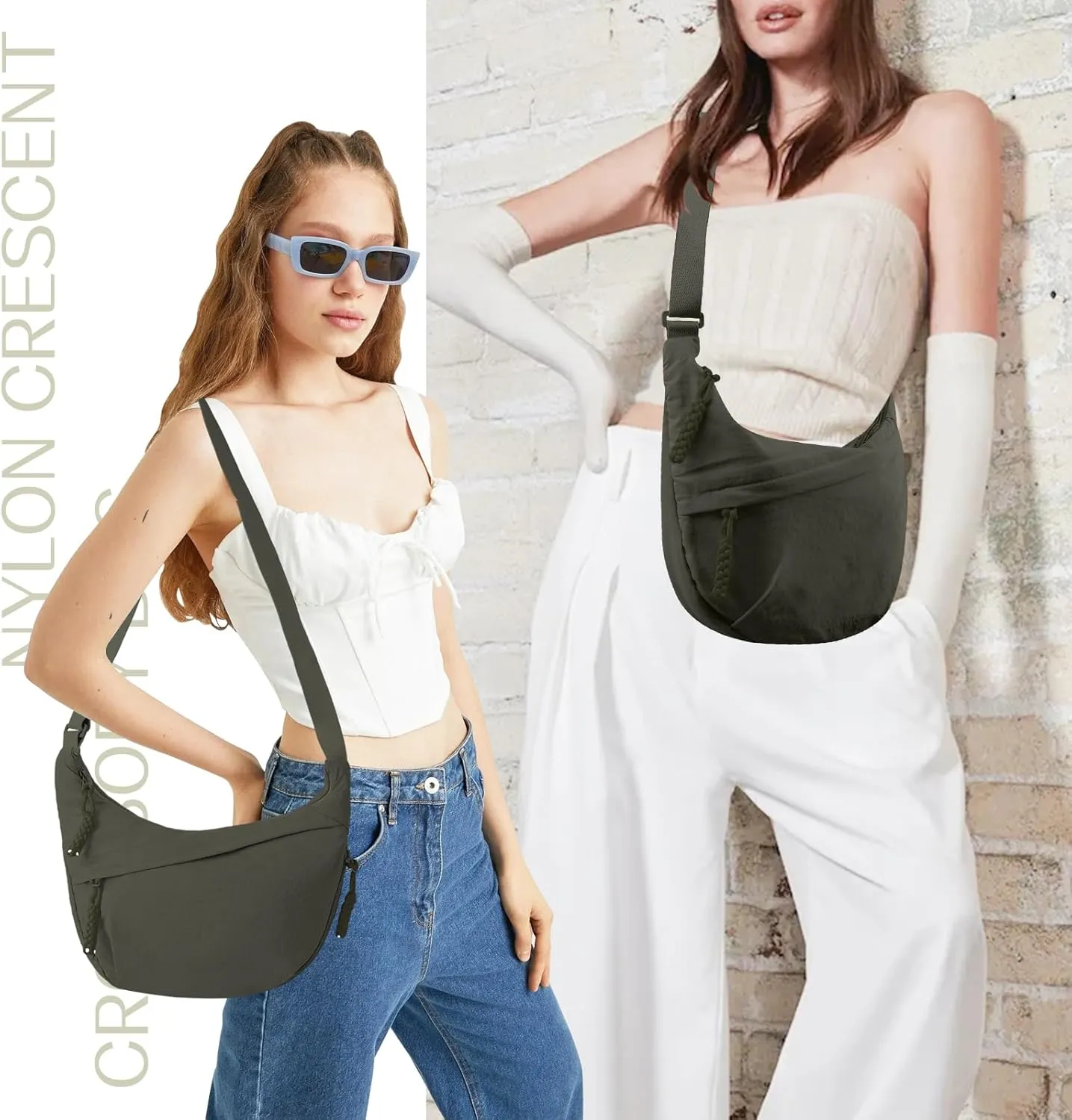 Nylon Crescent Crossbody Bag Hobo Bag for Women Men, Small Dumpling Shoulder bag with Adjustable Strap, Casual Sling Bag