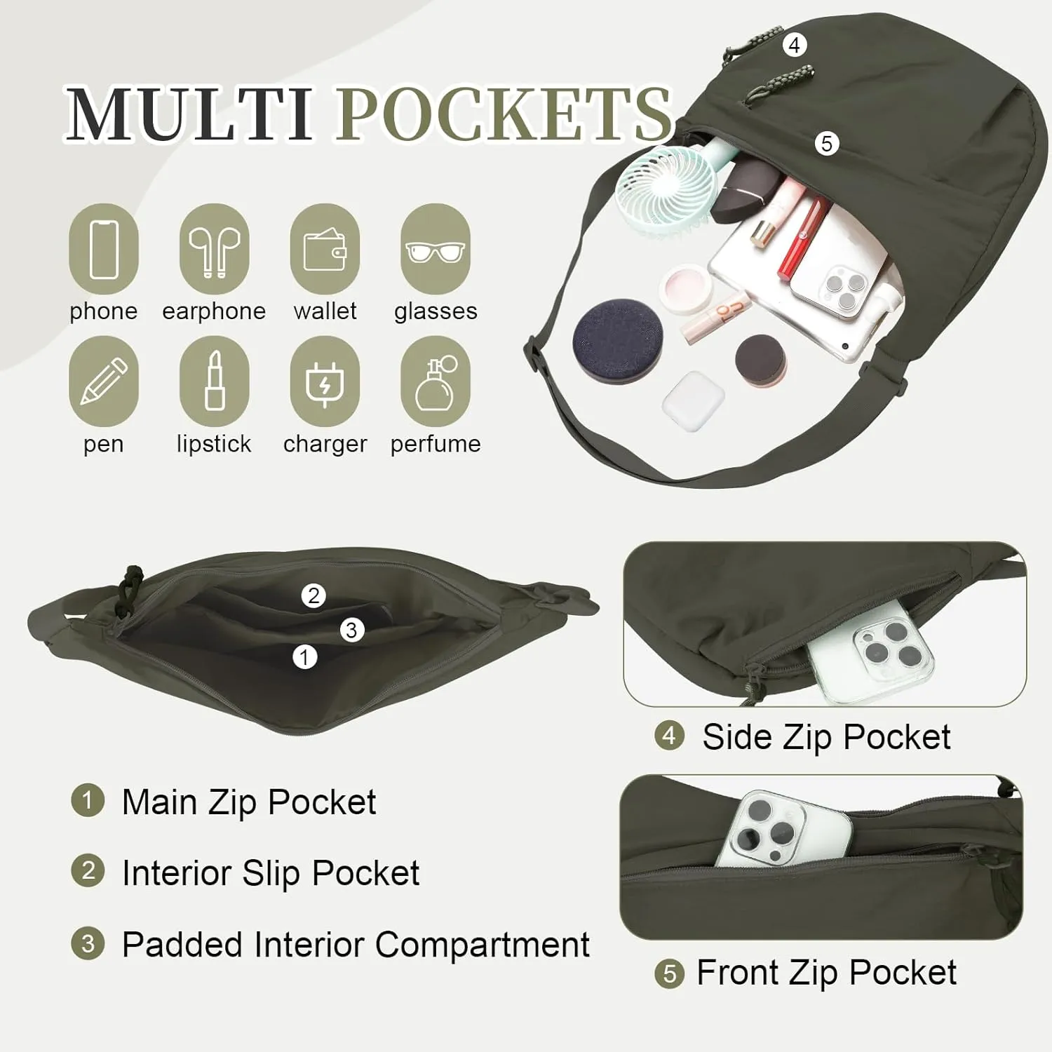 Nylon Crescent Crossbody Bag Hobo Bag for Women Men, Small Dumpling Shoulder bag with Adjustable Strap, Casual Sling Bag
