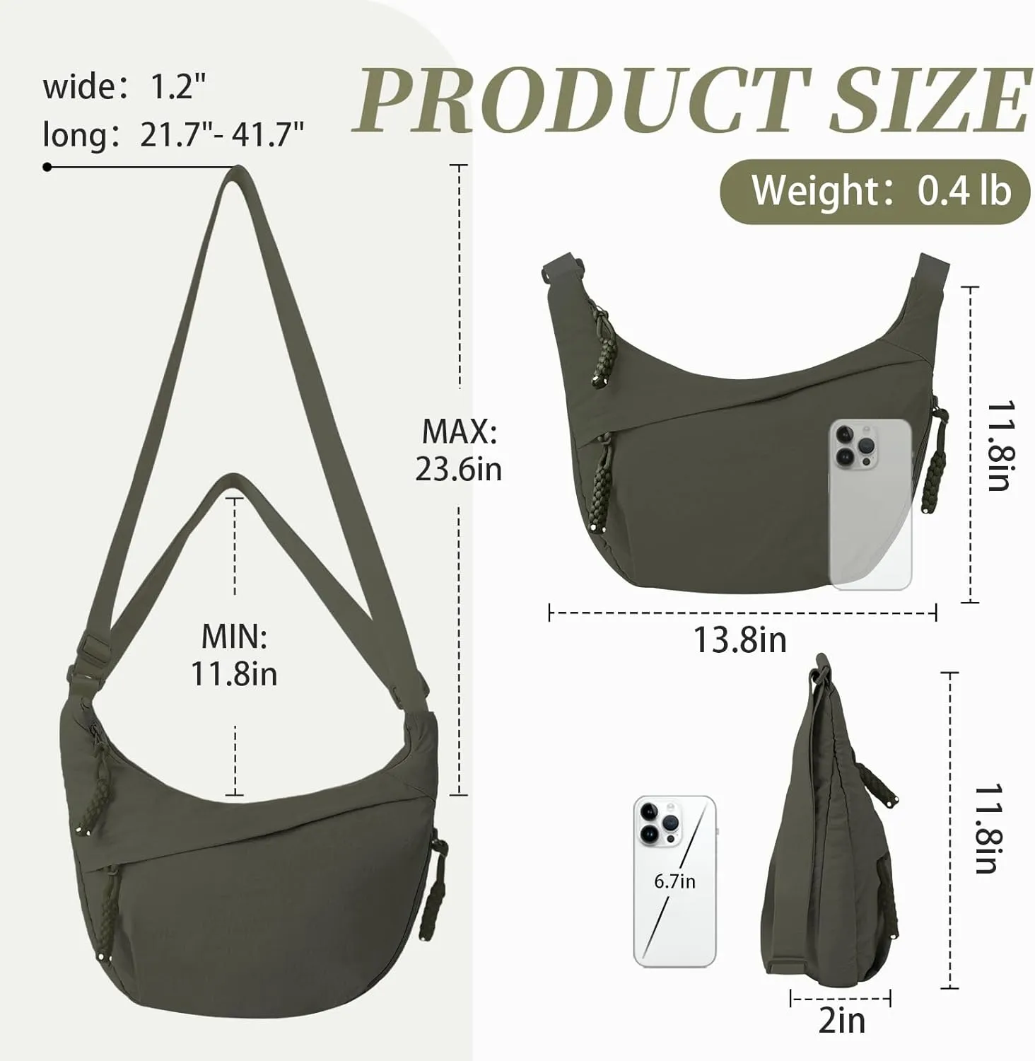 Nylon Crescent Crossbody Bag Hobo Bag for Women Men, Small Dumpling Shoulder bag with Adjustable Strap, Casual Sling Bag