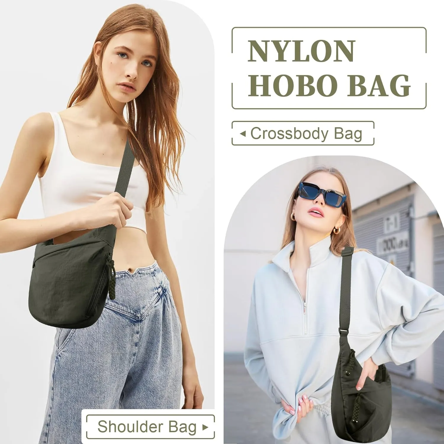 Nylon Crescent Crossbody Bag Hobo Bag for Women Men, Small Dumpling Shoulder bag with Adjustable Strap, Casual Sling Bag