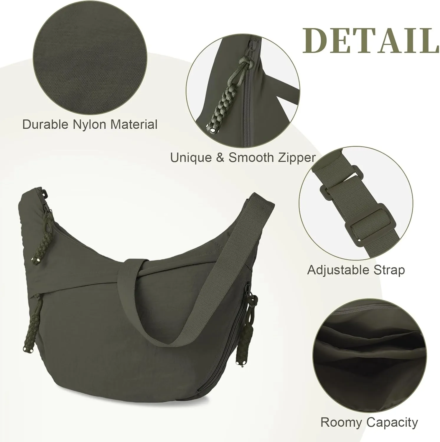 Nylon Crescent Crossbody Bag Hobo Bag for Women Men, Small Dumpling Shoulder bag with Adjustable Strap, Casual Sling Bag