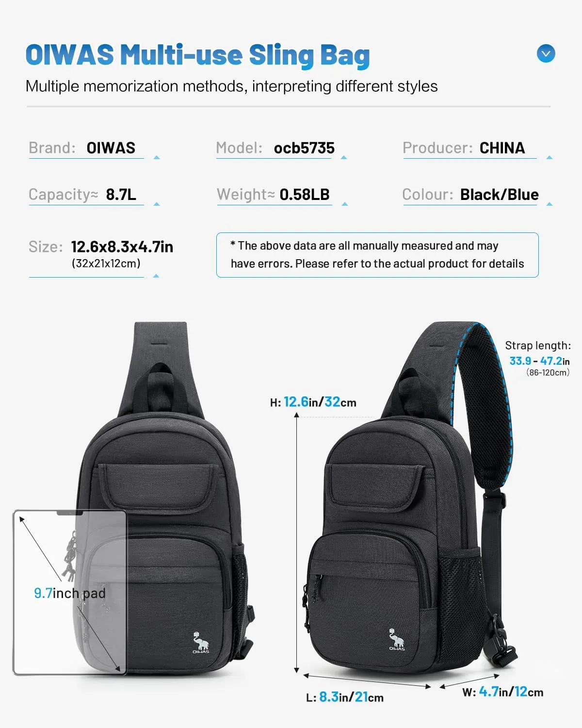 OIWAS Sling Bag Crossbody Backpack for Men, One Strap Backpack Hiking Daypack Chest Bag for Women