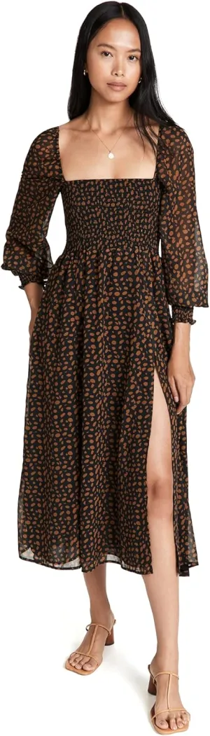 o.p.t Women's Classic Smocked Maxi Dress, Black Floral, S