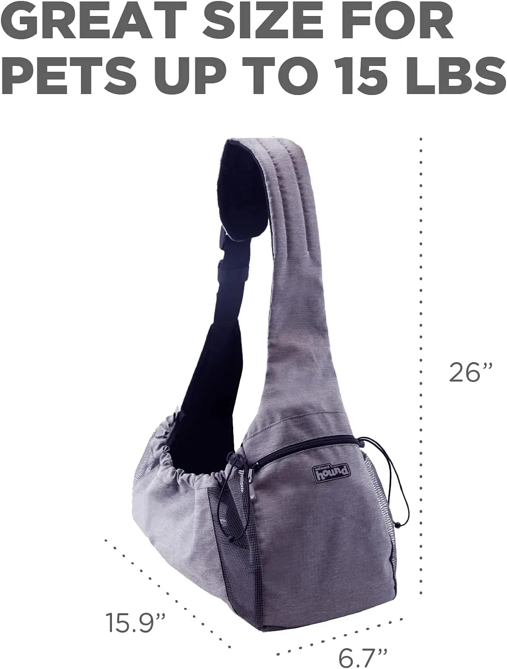 Outward Hound PupPak Sling Dog Carrier, Grey – Hands-Free Sling for Small Pets up to 15 lbs, Adjustable Strap, Mesh Ventilation, Zippered Pocket, Drawstring Fit – Ideal for Travel & Adventures