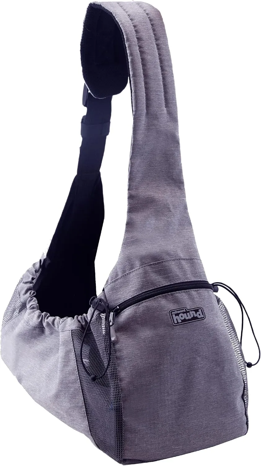 Outward Hound PupPak Sling Dog Carrier, Grey – Hands-Free Sling for Small Pets up to 15 lbs, Adjustable Strap, Mesh Ventilation, Zippered Pocket, Drawstring Fit – Ideal for Travel & Adventures
