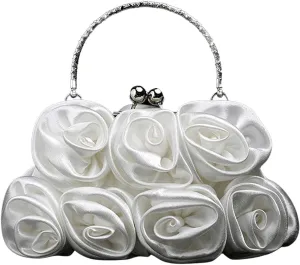 OYOANGLE Women's 3D Floral Satic Evening Clutch Purse Kiss Lock Elegant Cocktail Purses Wedding Party Handbags