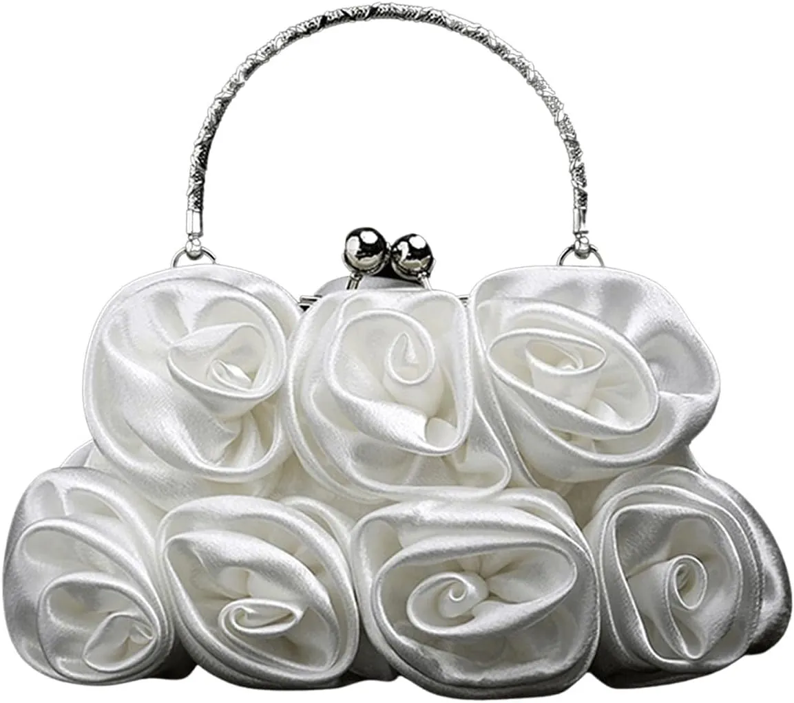 OYOANGLE Women's 3D Floral Satic Evening Clutch Purse Kiss Lock Elegant Cocktail Purses Wedding Party Handbags