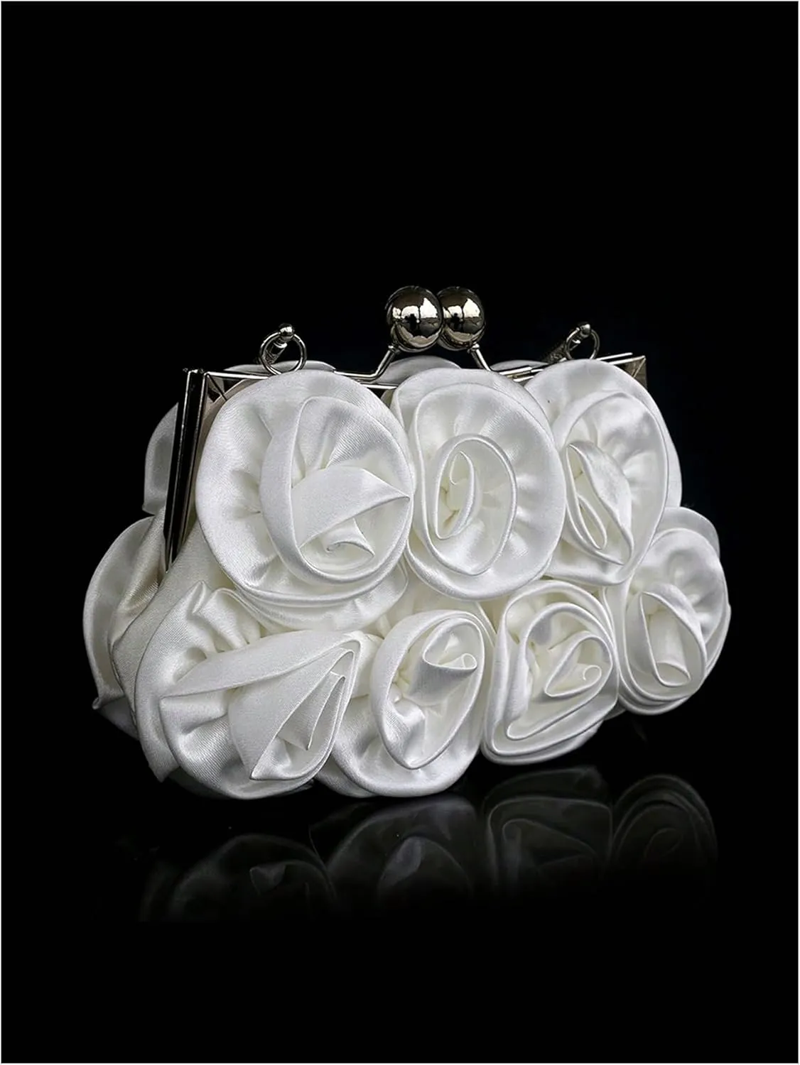 OYOANGLE Women's 3D Floral Satic Evening Clutch Purse Kiss Lock Elegant Cocktail Purses Wedding Party Handbags