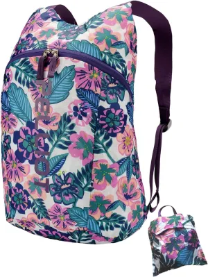 Packable Hiking Backpack 18L Lightweight Back Pack Outdoor Floral Travel Daypack for Women White Purple Print