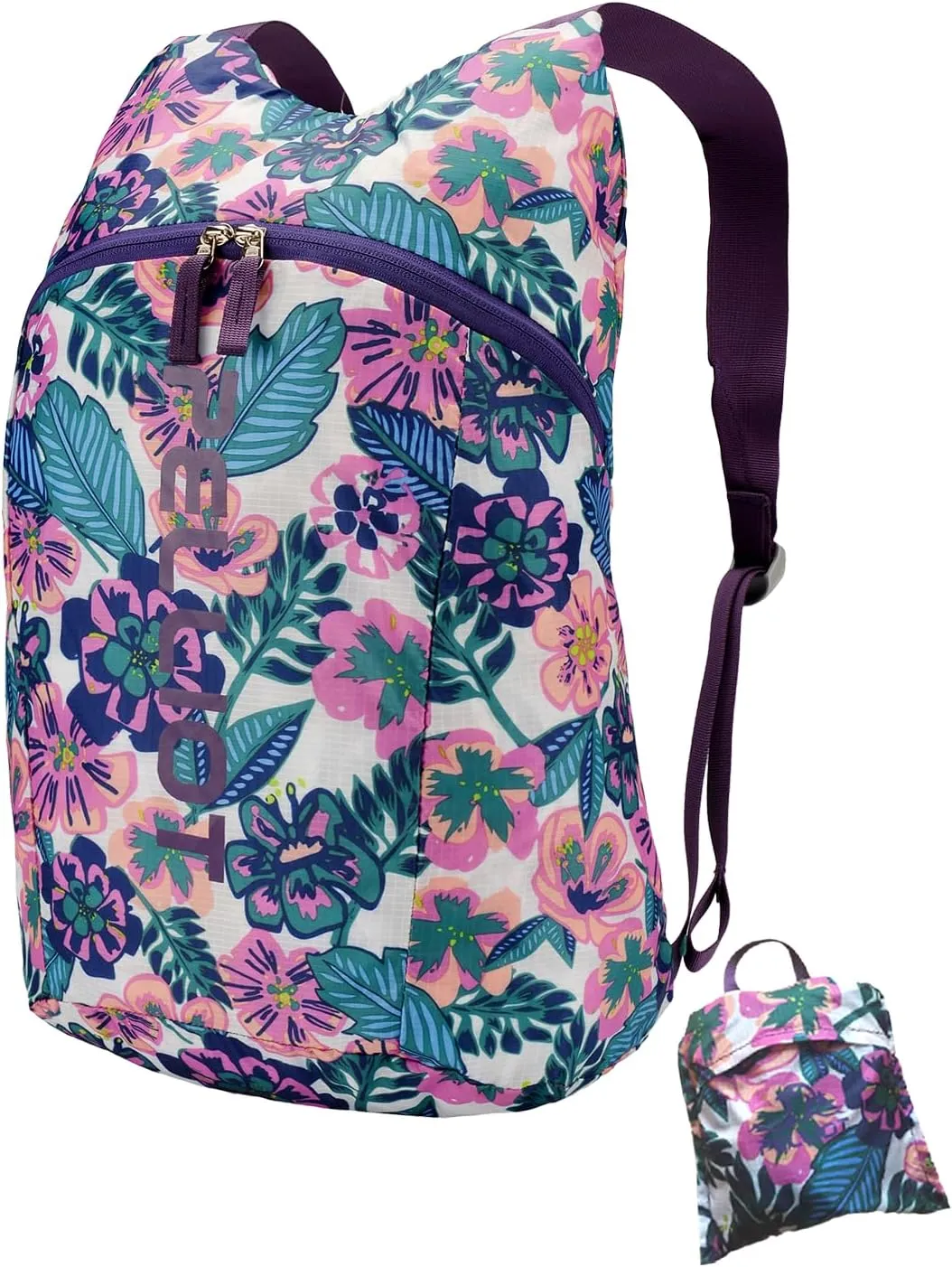 Packable Hiking Backpack 18L Lightweight Back Pack Outdoor Floral Travel Daypack for Women White Purple Print