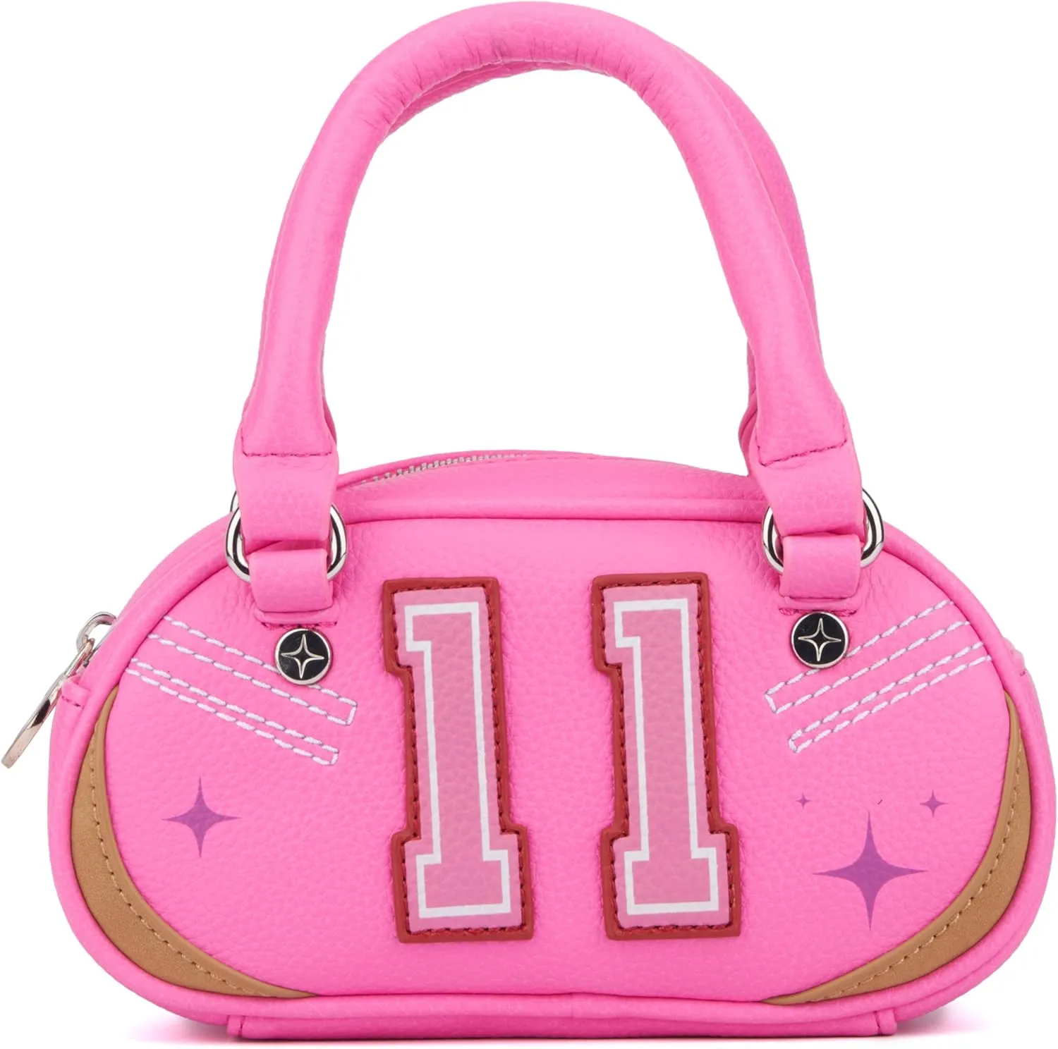 Paris Hilton Mini Varsity Bowler Satchel Hand Bag Purse with Removable Strap Vegan Leather