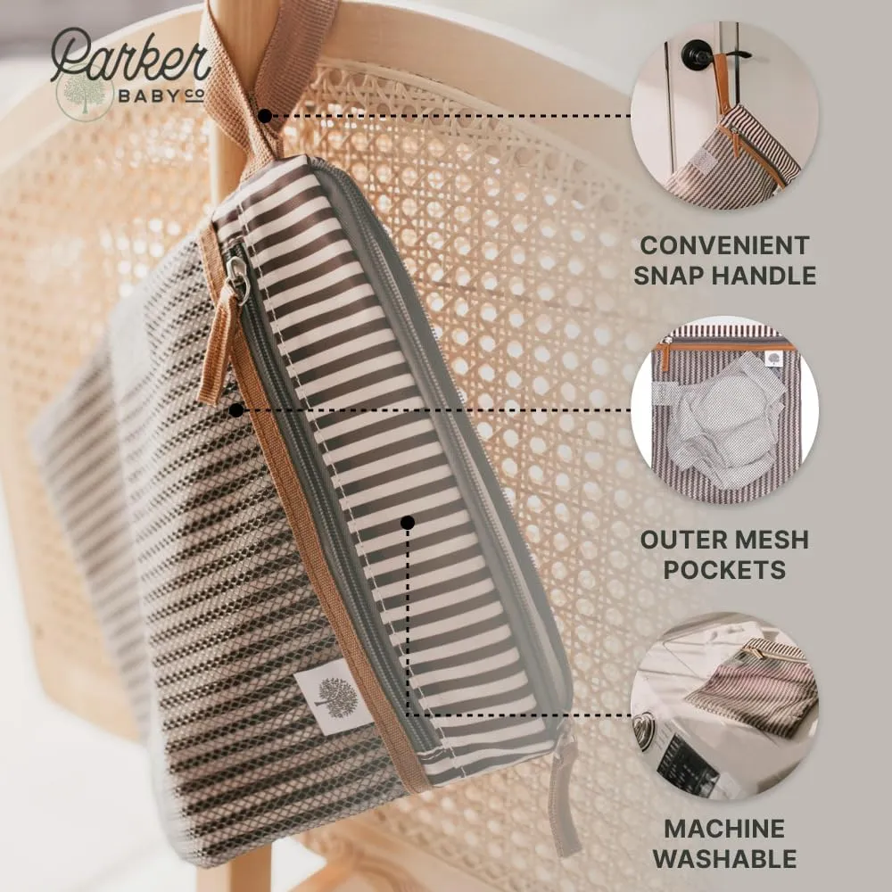Parker Baby Cloth Diaper Wet Dry Bag - Waterproof Reusable Diaper Bag Accessory with Mesh Organizer and Zippered Pocket for Soiled or Wet Clothes, Diapers, Wipes, Swimsuits