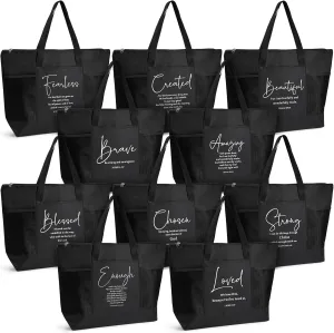Paterr 10 Pcs Christian Tote Bags Bulk with Pocket Zipper for Women Bible Study Religious Church Gifts for Mother's Day