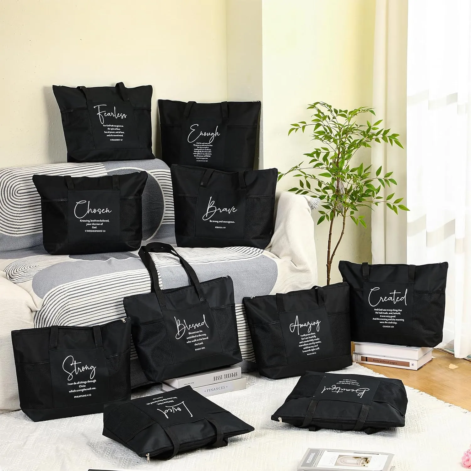 Paterr 10 Pcs Christian Tote Bags Bulk with Pocket Zipper for Women Bible Study Religious Church Gifts for Mother's Day