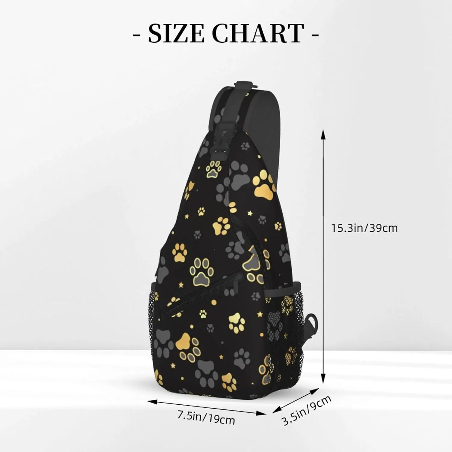 Paw Print Sling Bag for Women Crossbody Bag Golden Dog Paw Print and Stars on Black Background Sling Backpack for Men Cute Animal Footprint Shoulder Bag Gym Sports Travel Hiking Daypack