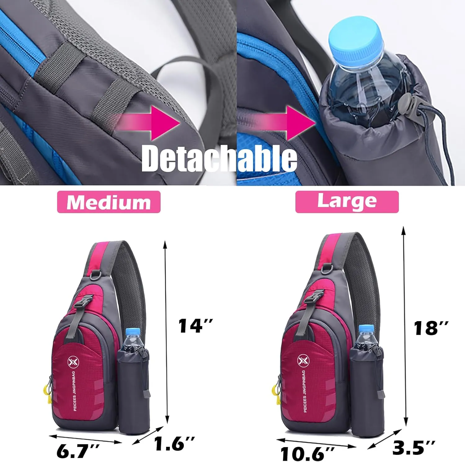 Peicees Chest Crossbody Sling Backpack Bag Travel Bike Gym Daypack for Women Men
