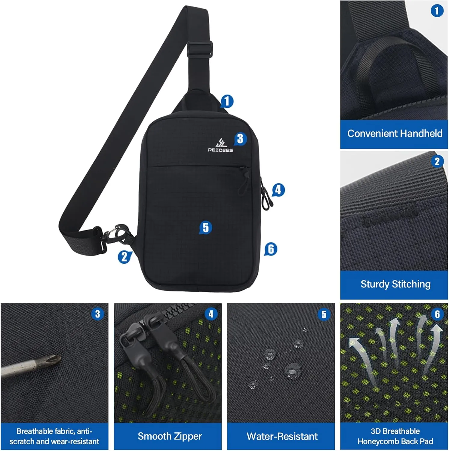 Peicees Small Sling Bag for Women Men Trendy Casual Phone Chest Bag Waterproof Crossbody Daypack