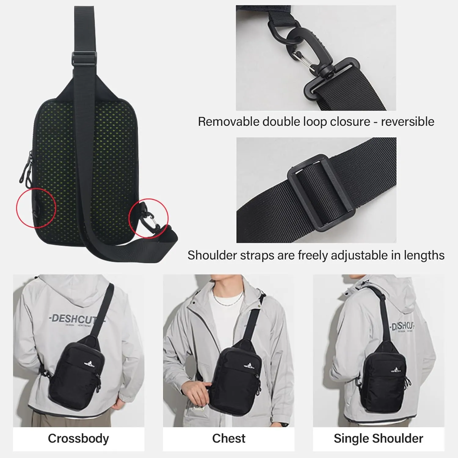 Peicees Small Sling Bag for Women Men Trendy Casual Phone Chest Bag Waterproof Crossbody Daypack