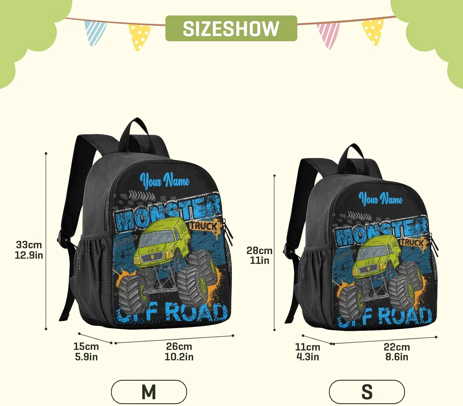 Personalized Monster Truck Kids Backpacks for Boys Preschool Backpack Light School Travel Backpacks with Name