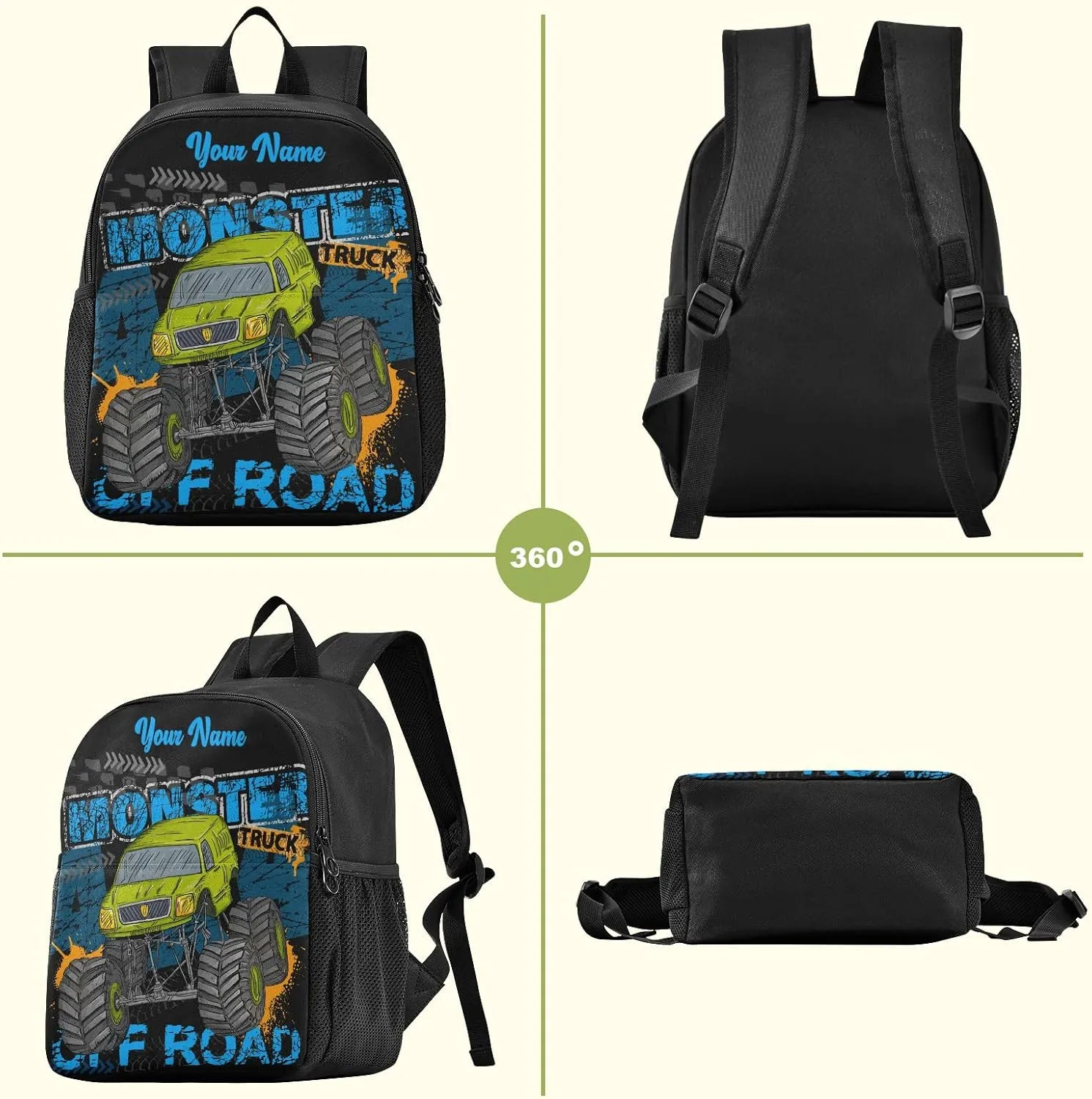 Personalized Monster Truck Kids Backpacks for Boys Preschool Backpack Light School Travel Backpacks with Name