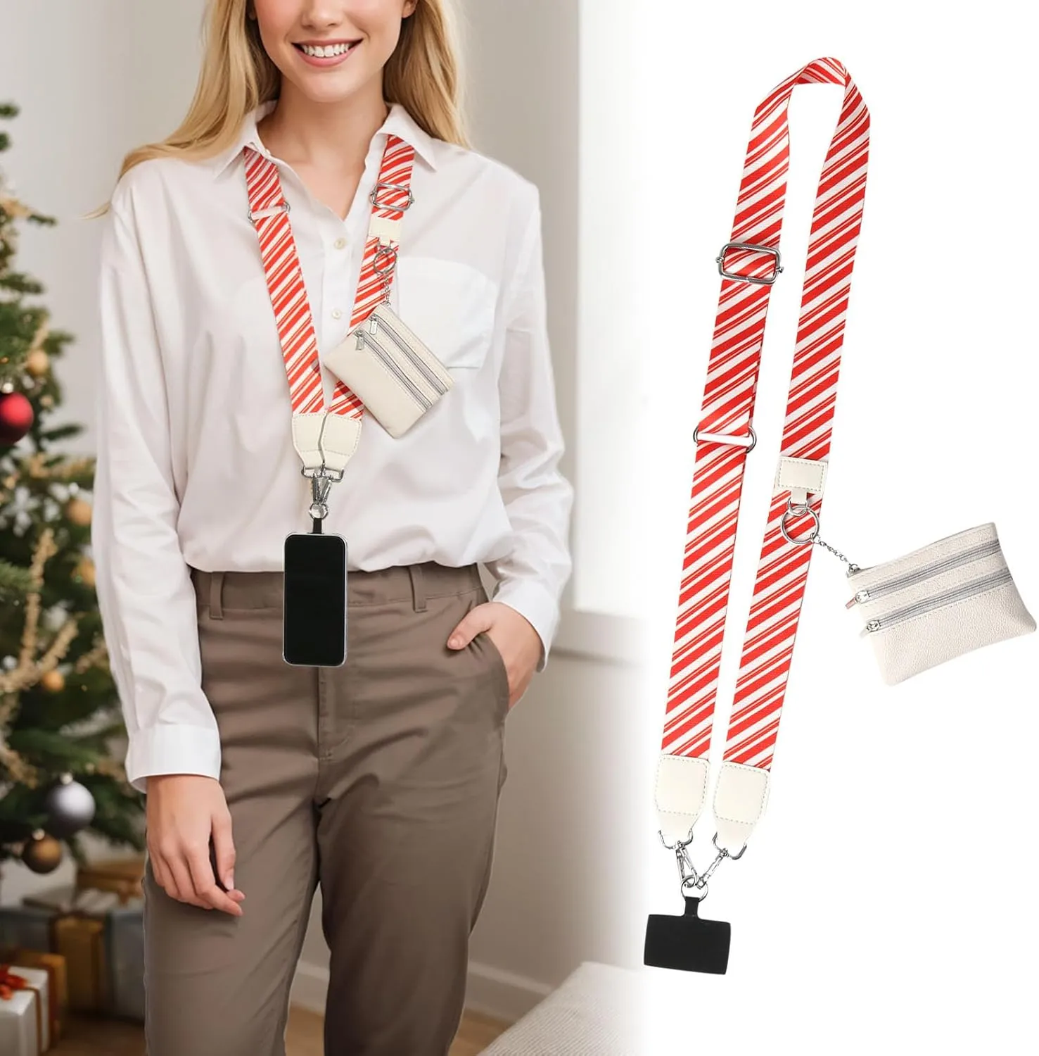 Phone Strap with Pouch 2024 New Adjustable Clip And Go Strap for Phone with Zippered Wallet Crossbody Phone Straps