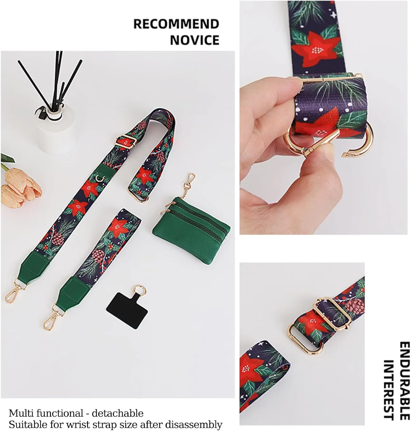 Phone Strap with Zippered Pouch, Clip and Go Strap for Phone with Wallet Crossbody, Adjustable Crossbody Phone Strap