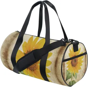 Photo of a Big Sunflower on Grunge Background Portable Gym Bag, Travel Bag, Luggage bag, Sports Bag, Toiletry Bag with Handles, Detachable Shoulder Strap 17.6 x 9 x 9 inch