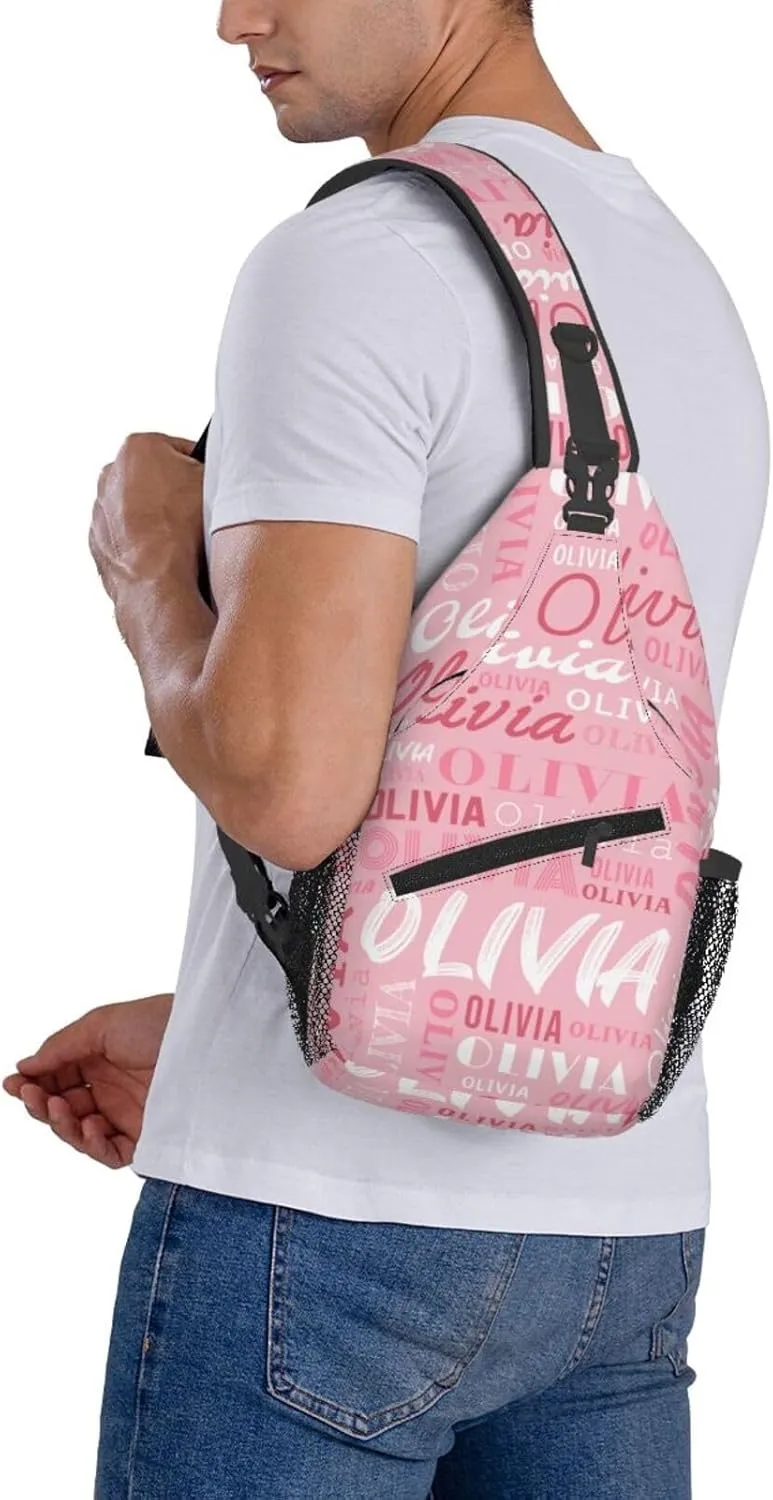 Pink Custom Sling Bag for Women Men Personalized Crossbody Sling Backpack with Name Photo Text Image Customized Chest Bag for Outdoor Travel Sport Hiking Daypack