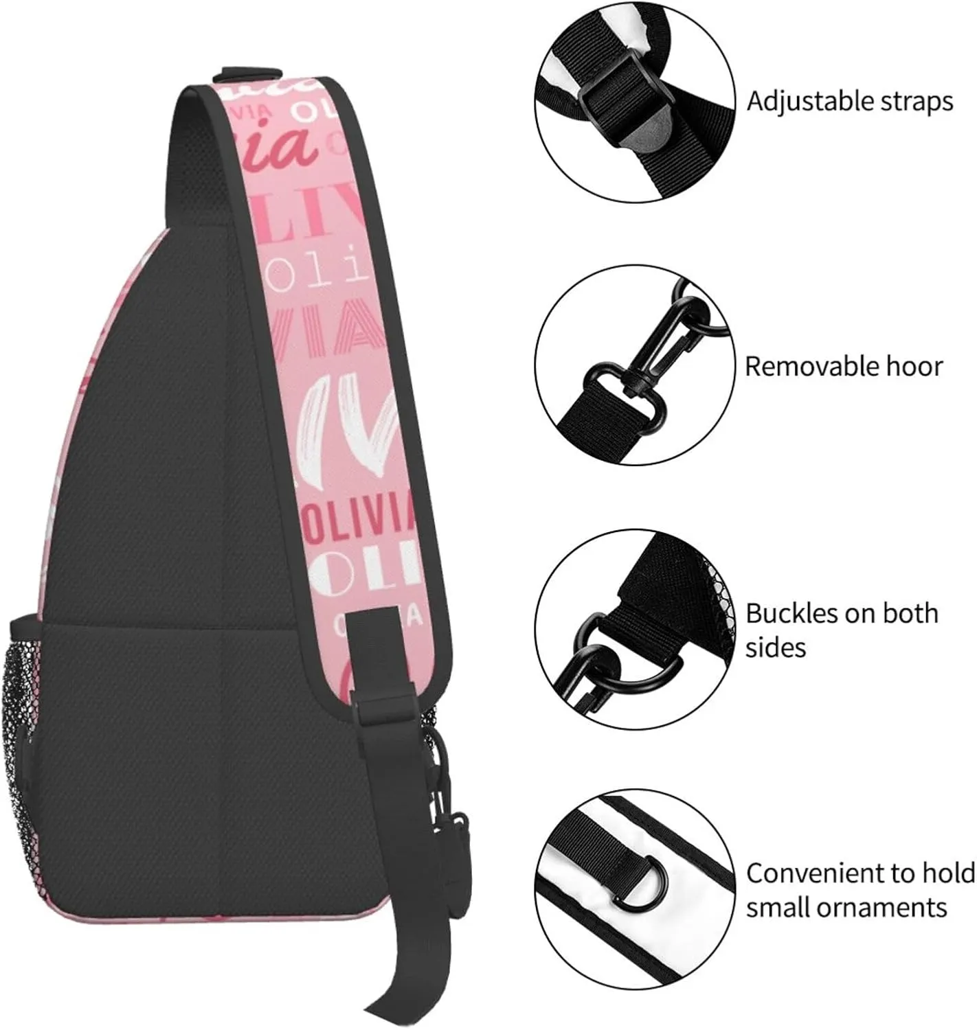 Pink Custom Sling Bag for Women Men Personalized Crossbody Sling Backpack with Name Photo Text Image Customized Chest Bag for Outdoor Travel Sport Hiking Daypack