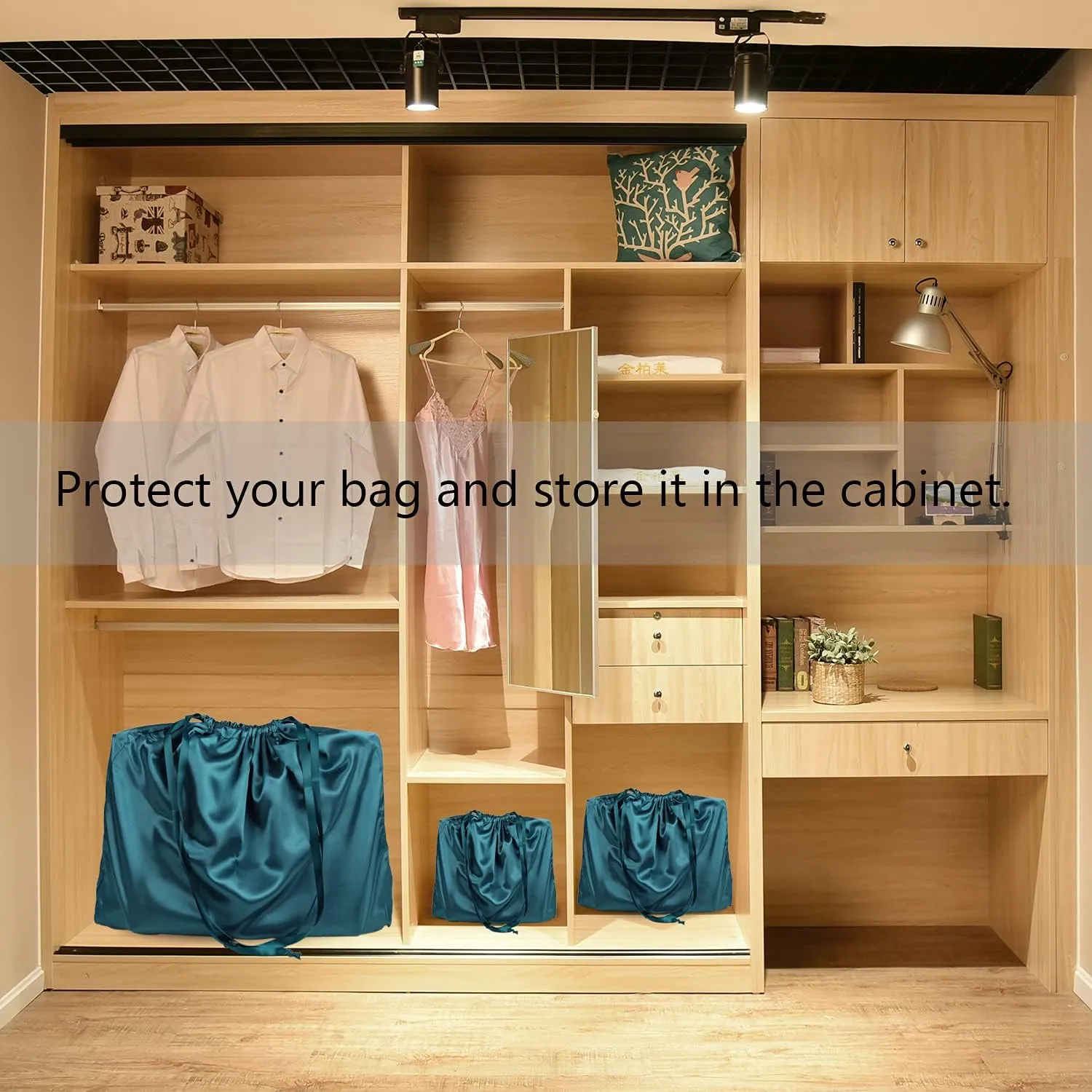 PlasMaller Dust Cover Storage Bags Silk Cloth with Drawstring Pouch For Handbags Purses Pocketbooks Shoes Boots Set of 6, Blue (23.6 x 19.6 in)