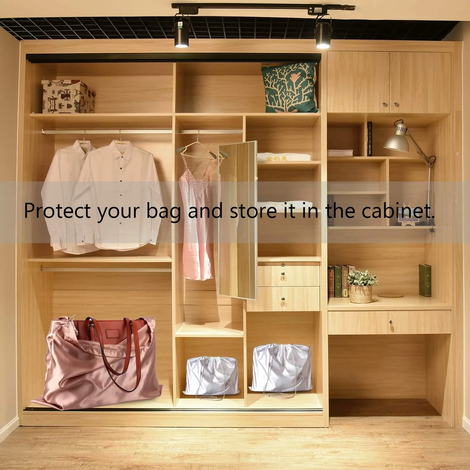PlasMaller Dust Cover Storage Bags Silk Cloth with Drawstring Pouch For Handbags Purses Pocketbooks Shoes Boots Set of 6, Pink (19.6 x 15.7 in)