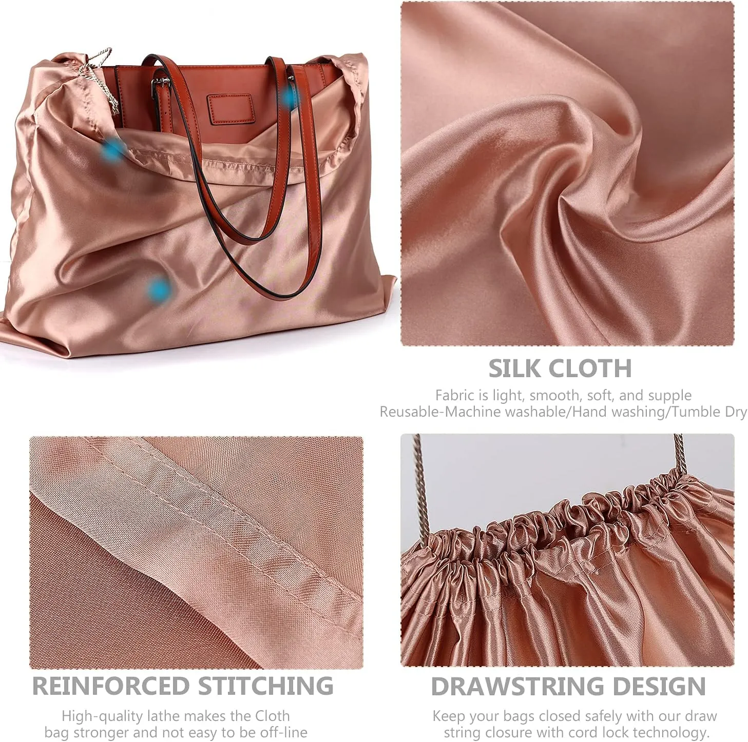 PlasMaller Dust Cover Storage Bags Silk Cloth with Drawstring Pouch For Handbags Purses Pocketbooks Shoes Boots Set of 6, Pink (19.6 x 15.7 in)
